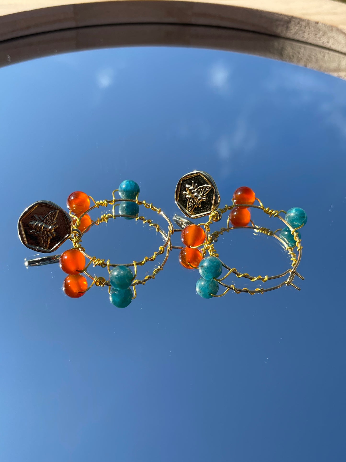 Carnelian and apatite bee earrings