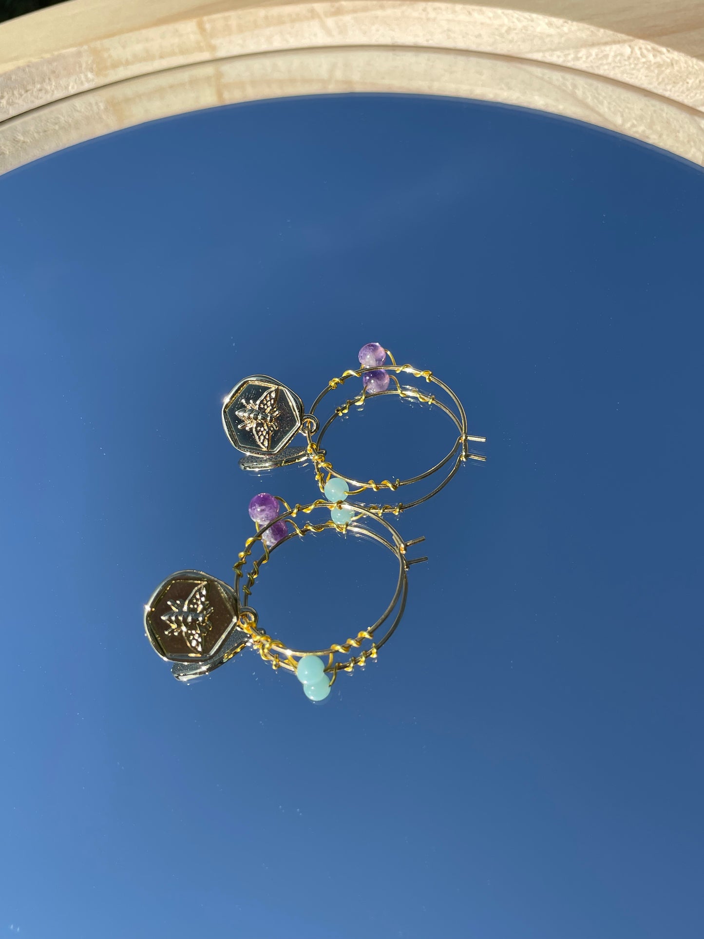 Amazonite and amethyst bee earrings