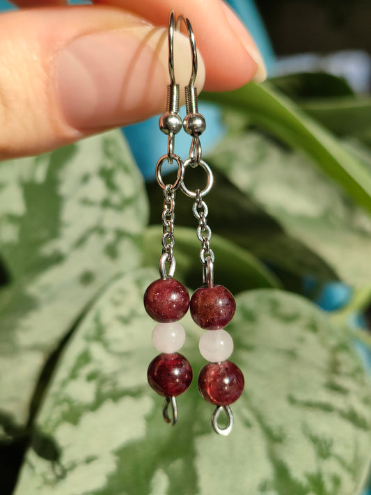 Garnet and rose quartz earrings