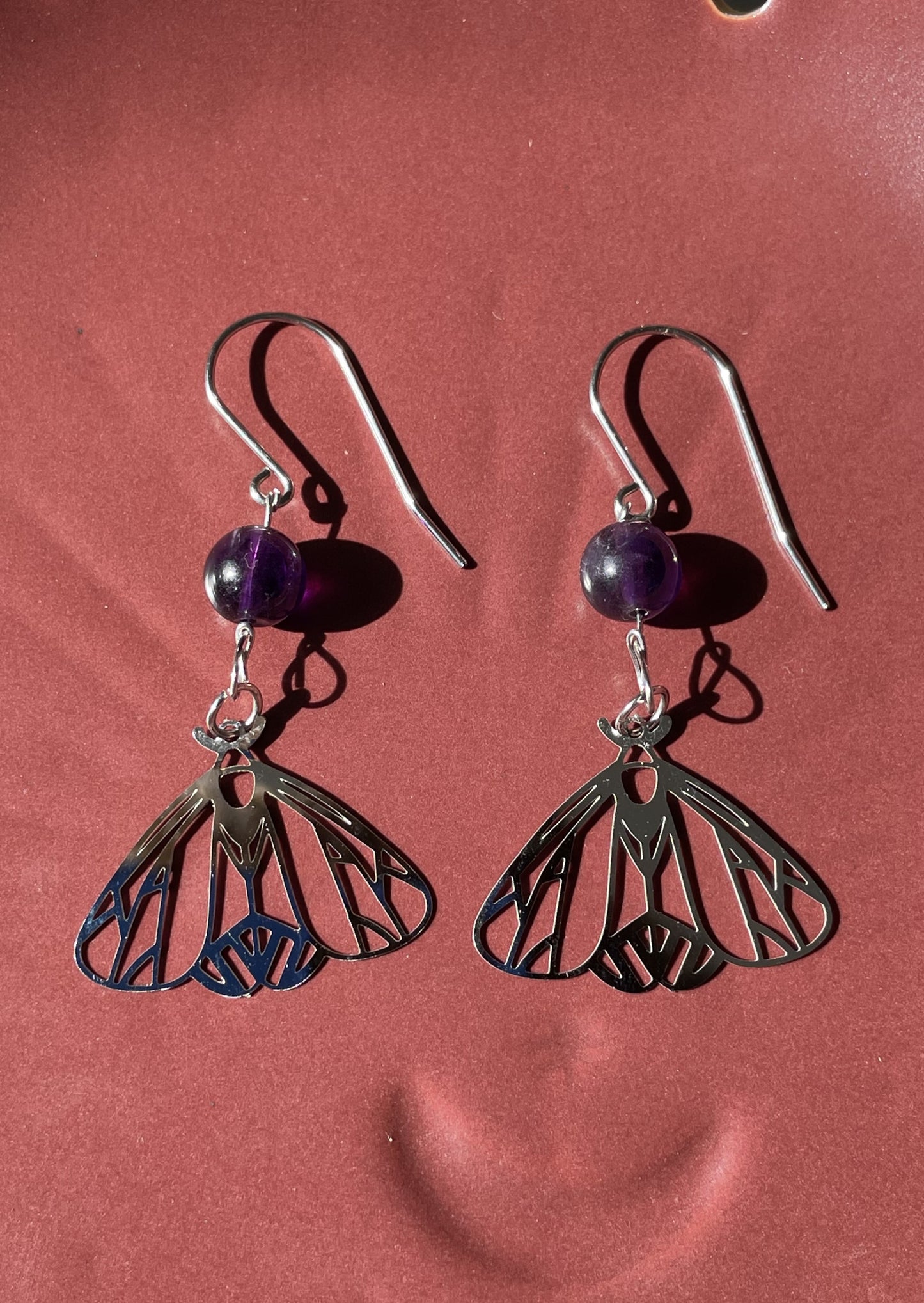 Amethyst moth earrings