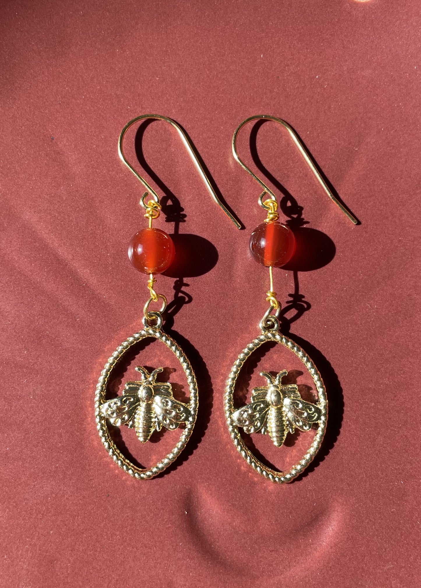 Carnelian bee earrings